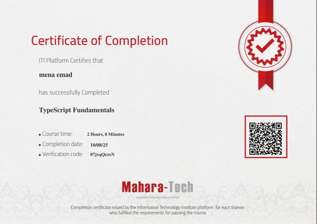 TypeScript Certificate Mena emad Sawares