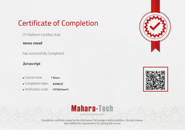 JavaScript Certificate Mena emad Sawares
