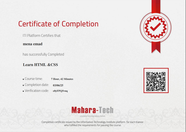 HTML & CSS Certificate Mena emad Sawares