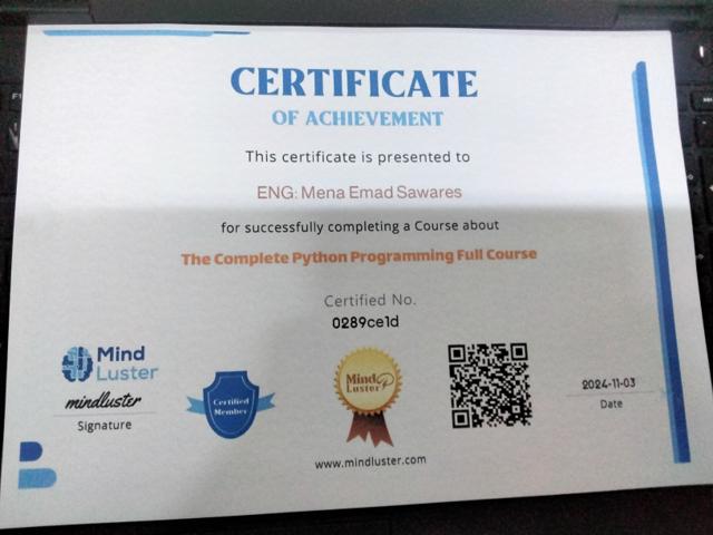 Python Certificate Mena emad Sawares