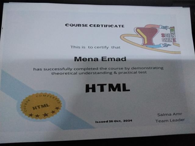 HTML Certificate Mena emad Sawares